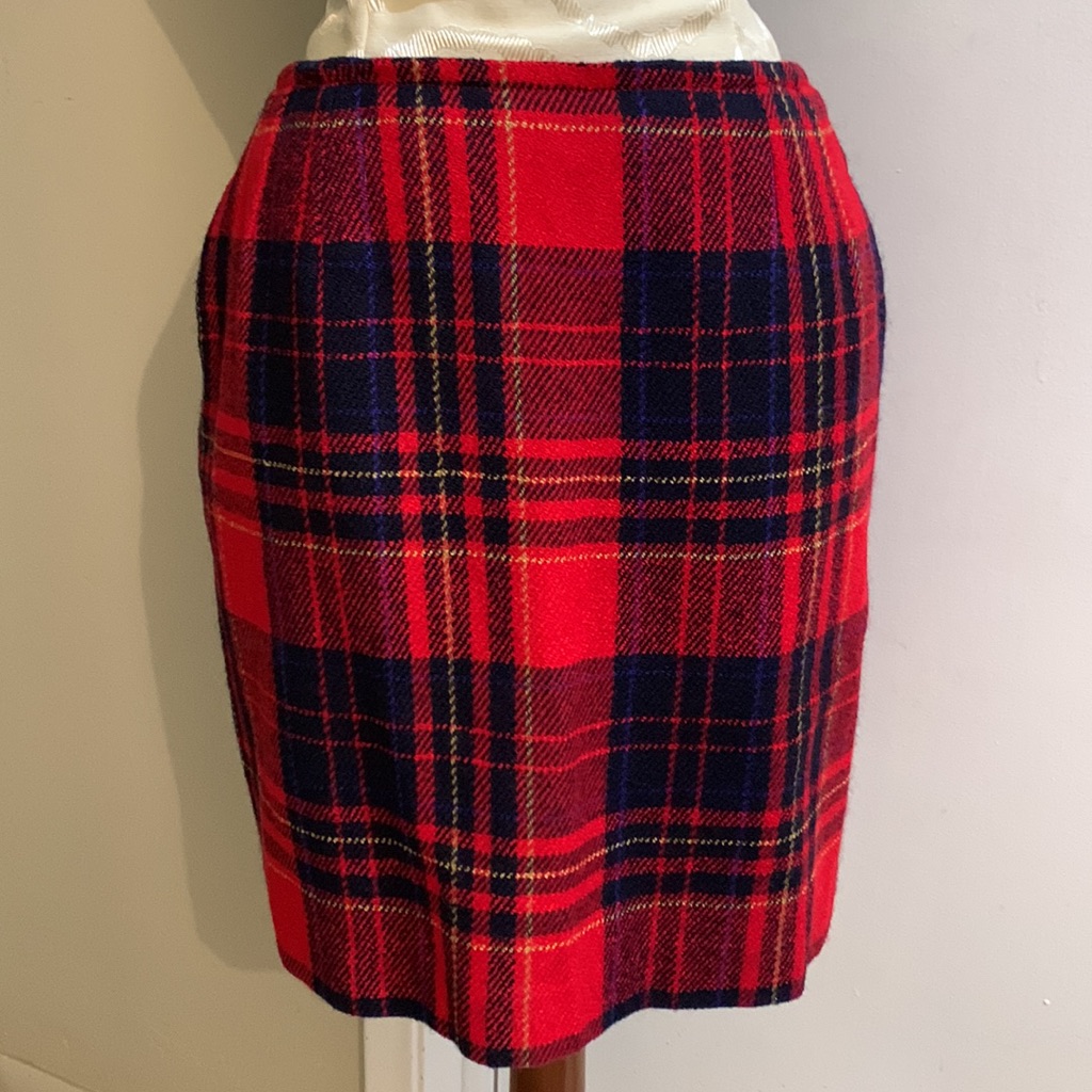 Love Moschino Vintage Wool Plaid Pockets Lined Zip Chic Pencil Skirt 6